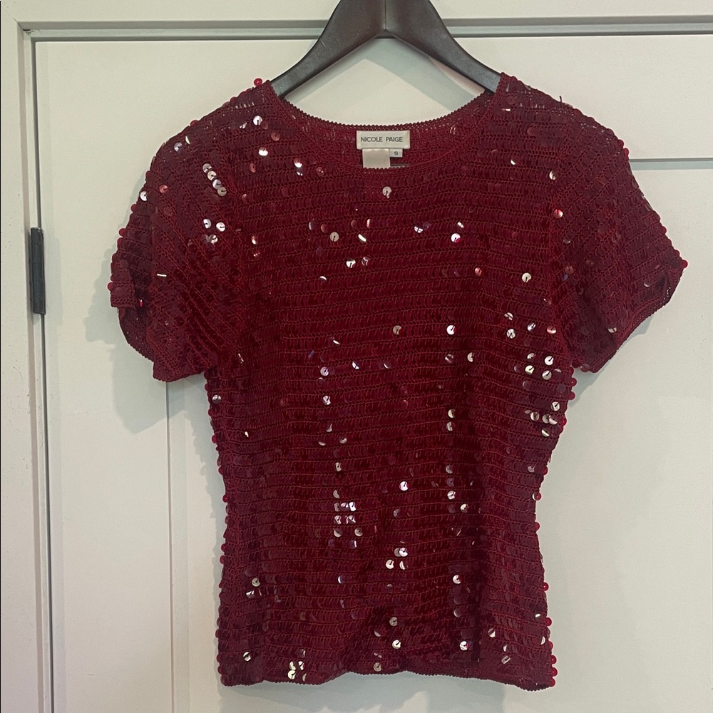 Nicole Paige Red Sequin Knit Blouse